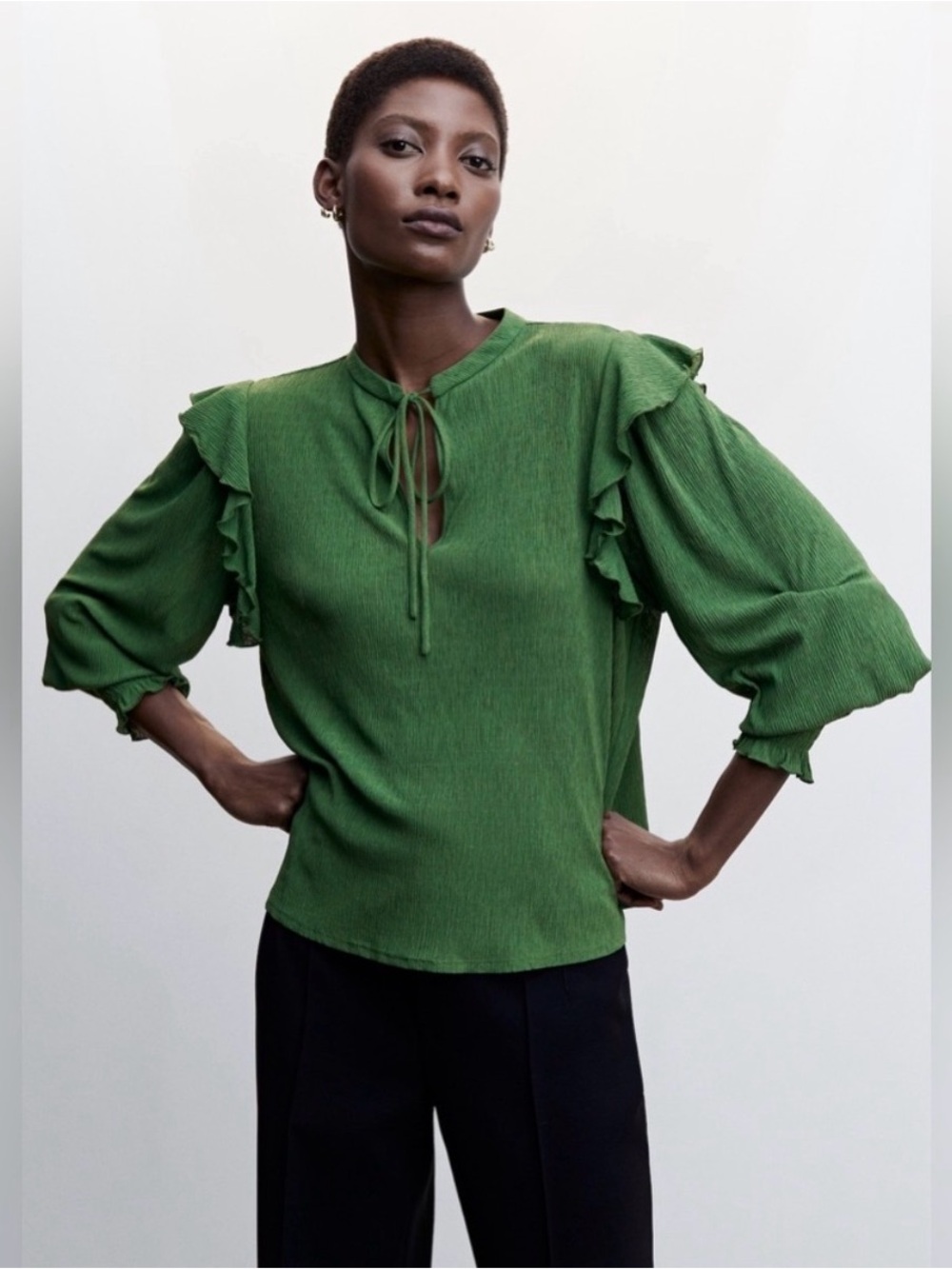 MANGO | Textured Ruffled Blouse